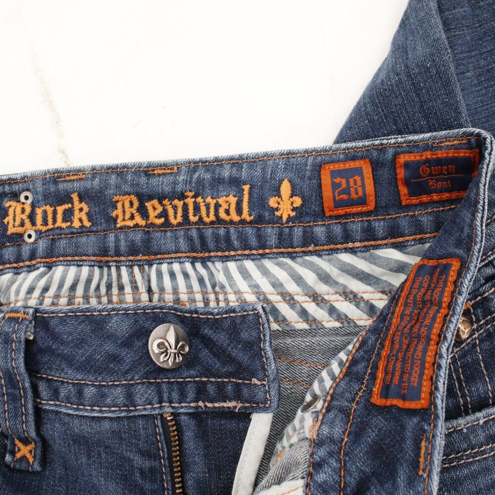 Rock Revival Jeans Womens 28 Gwen Boot Blue Flap Thick Stitch Low Rise Denim - Picture 9 of 14